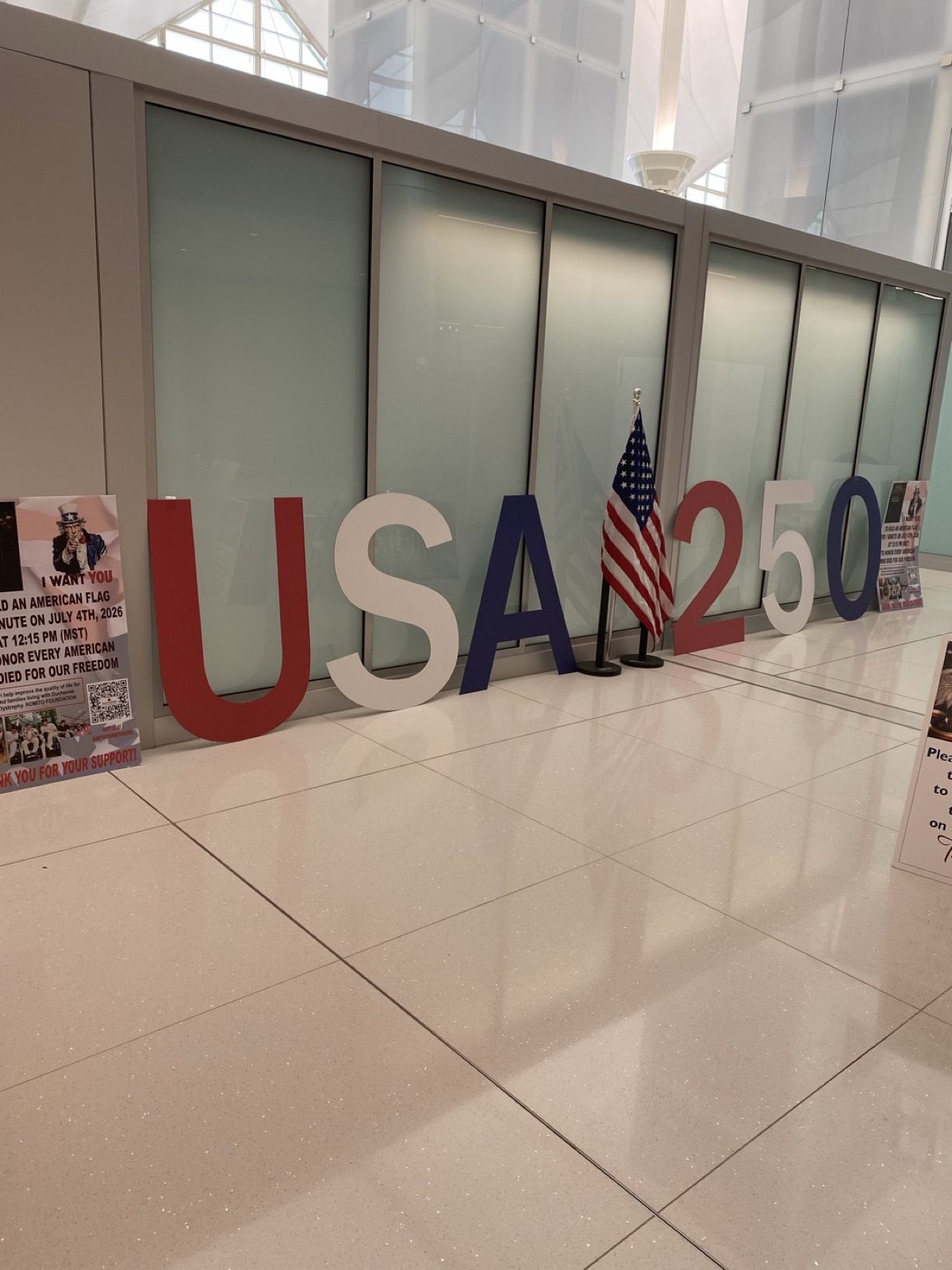 USA 250 floor display at Denver International Airport