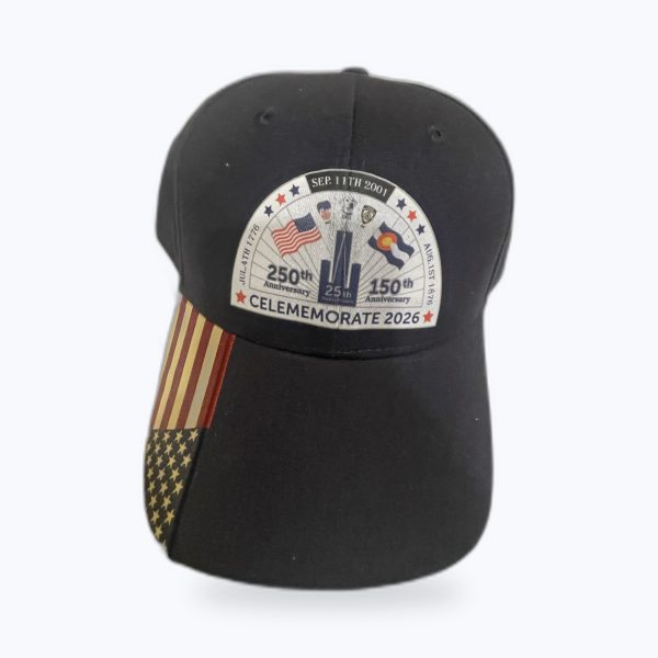 Celememorate 2026 commemorative hat — navy, American-flag brim